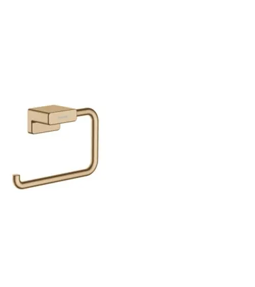 Hansgrohe Toilettenpapierhalter in Brushed Bronze, mit einem minimalistischen Design und einer quadratischen Wandhalterung, montiert an einer hellen Wand.